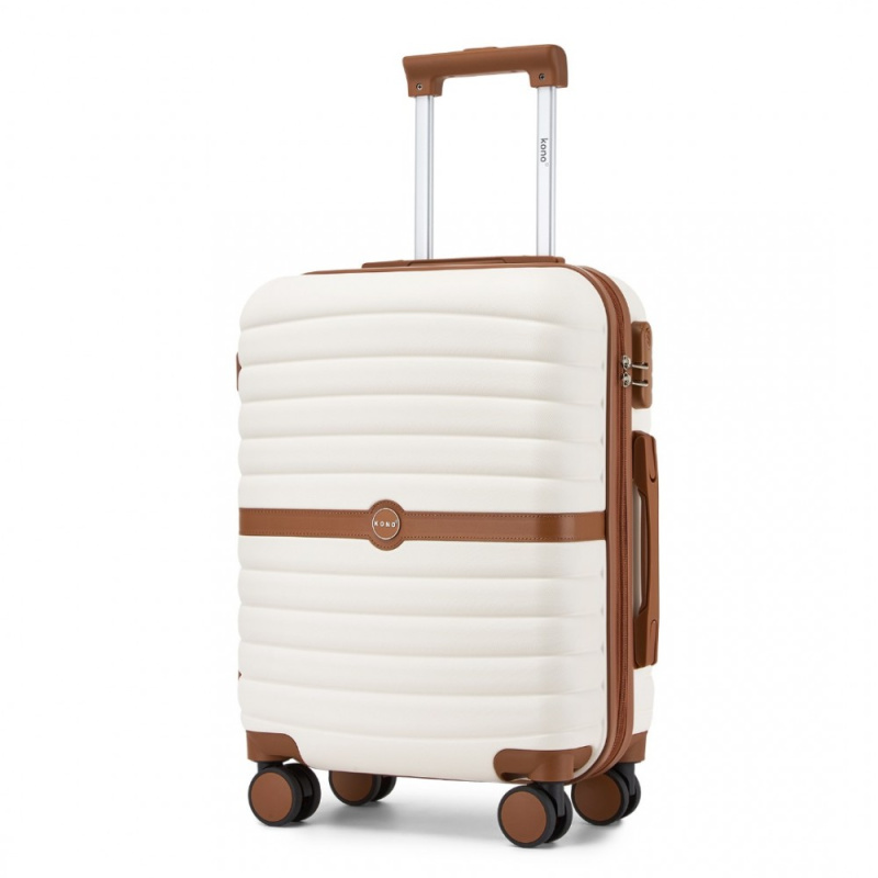 Cestovní kabinový kufr ABS+PC s pruhovaným vzorem Kono - 36 L - béžovo-hnědý