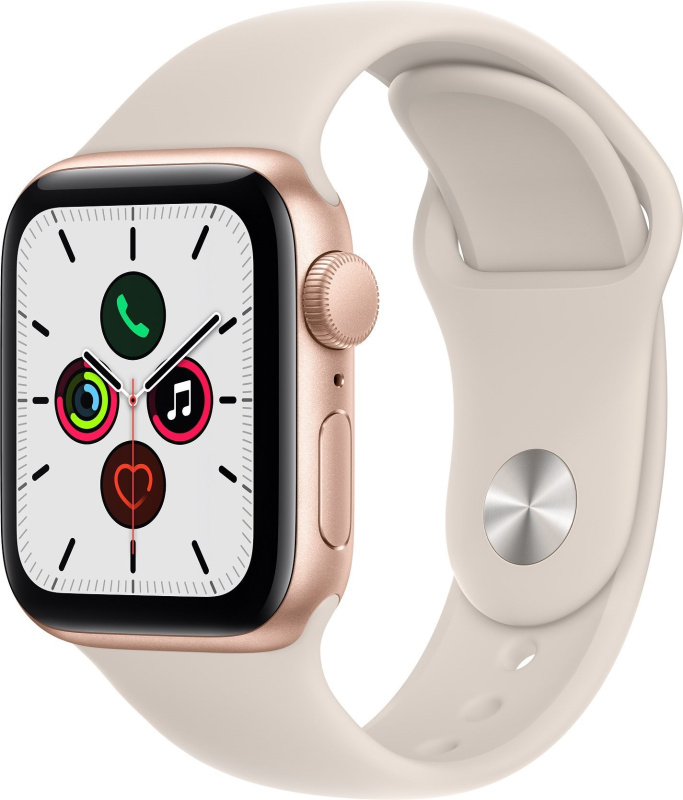 Apple Watch SE (2020) 40mm GPS (Stav A/B) Zlatý hliník s růžovým sportovním řemínkem
