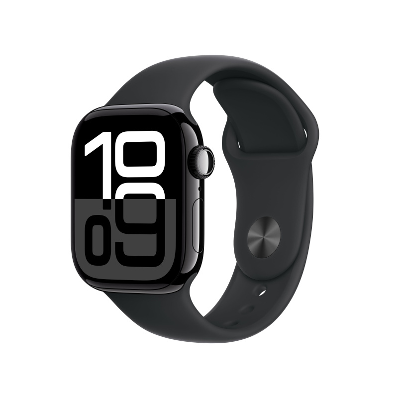 Apple Watch Series 10 42mm Klavírně černý hliník s černým sportovním řemínkem S/M