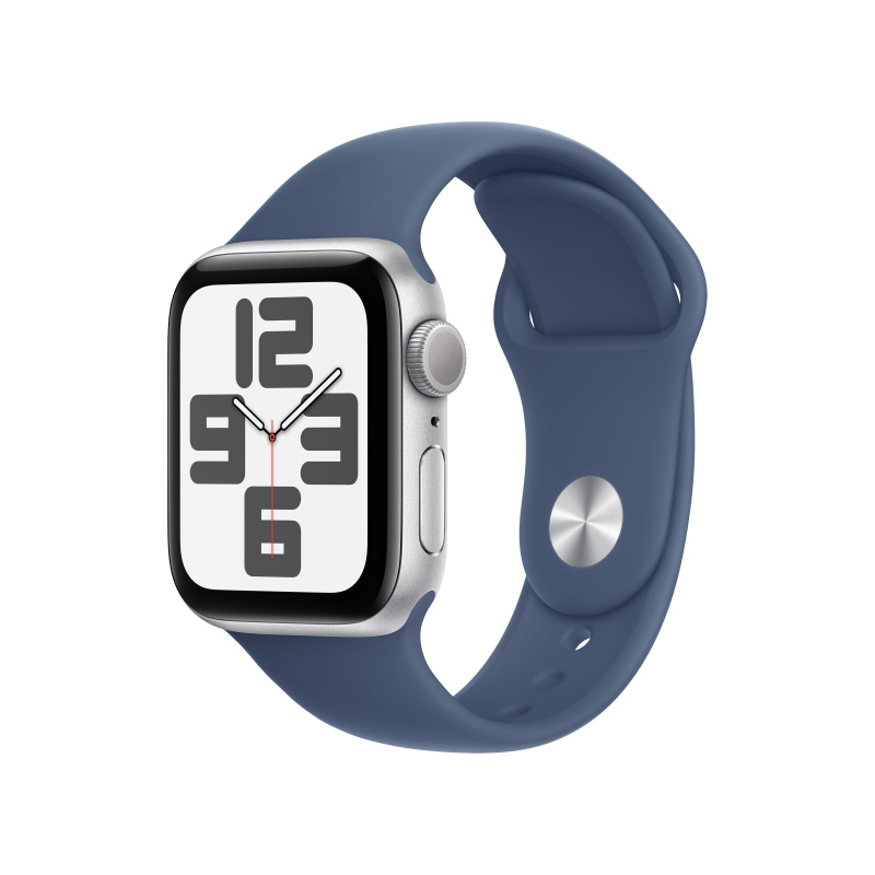 Apple Watch SE (2024) 40mm Stříbrný hliník s denimovým sportovním řemínkem M/L