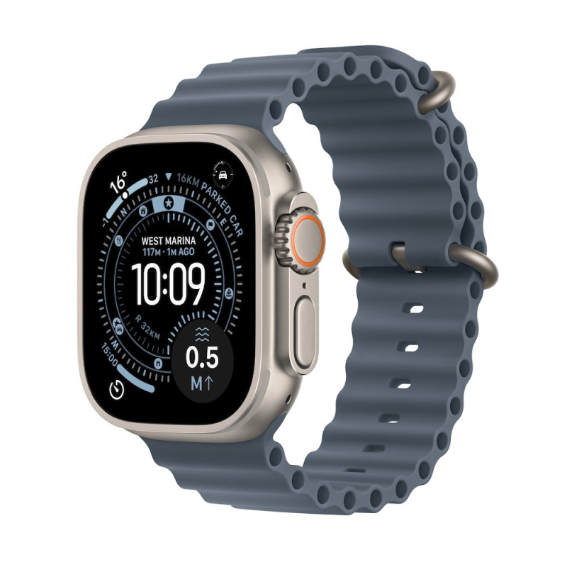 Apple Watch Ultra 3 (2025) 49mm Přírodní titan s ocelově modrým oceánským řemínkem