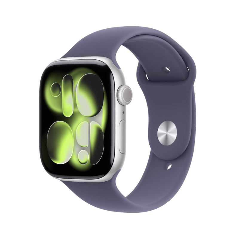 Apple Watch Series 11 Cellular (42mm) Stříbrný hliník s mlžně fialovým sportovním řemínkem S/M
