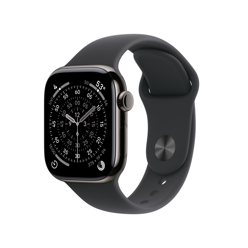 Apple Watch Series 11 Cellular (42mm) Břidlicově šedý titan s černým sportovním řemínkem S/M
