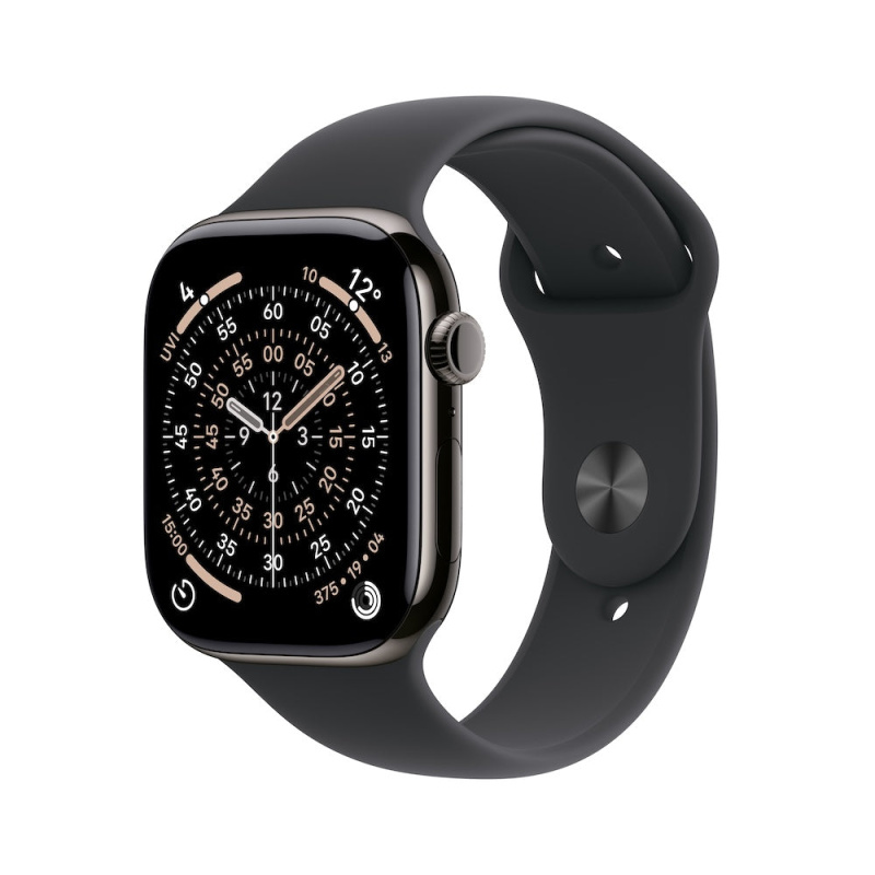 Apple Watch Series 11 Cellular (46mm) Břidlicově šedý titan s černým sportovním řemínkem M/L