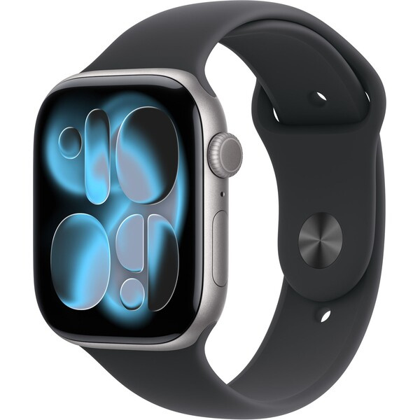Apple Watch Series 11 (46mm) Vesmírně šedý hliník s černým sportovním řemínkem M/L