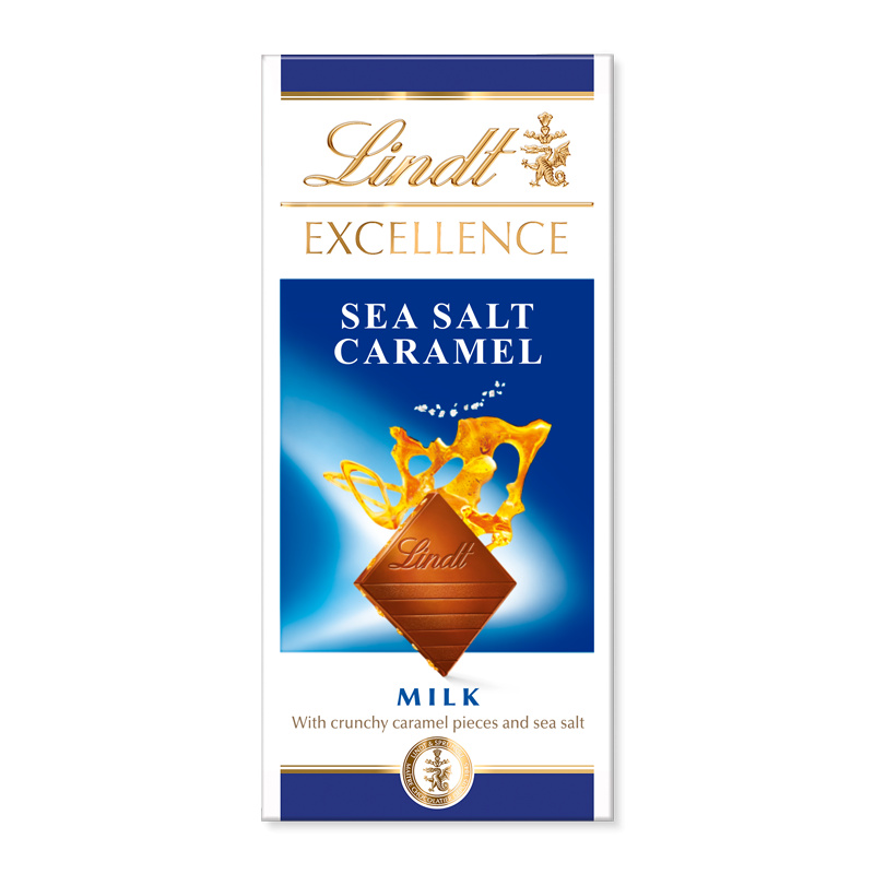 Lindt EXCELLENCE mléčná čokoláda s karamelem a se solí, 100g - krátká expirace