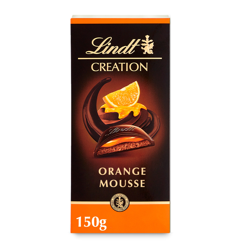 Lindt CREATION Hořká čokoláda se šlehanou hořko-čokoládovou a pomerančovou náplní 70%, 150g