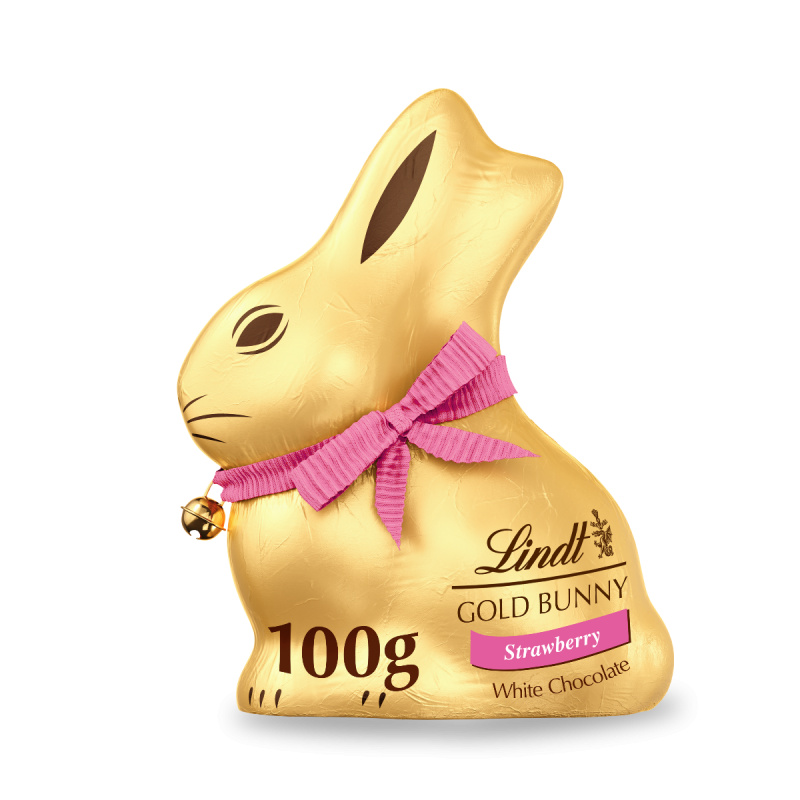 Lindt Zlatý Zajíček bílá čokoláda s jahodami 100g