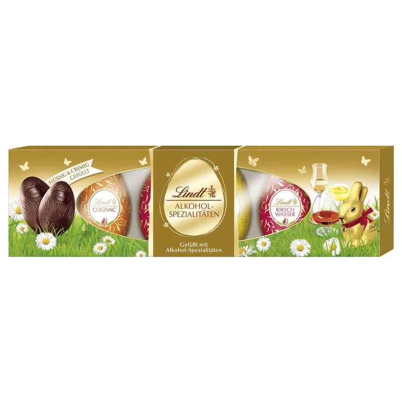 Lindt Velikonoční čokoládová vajíčka plněná různým alkoholem