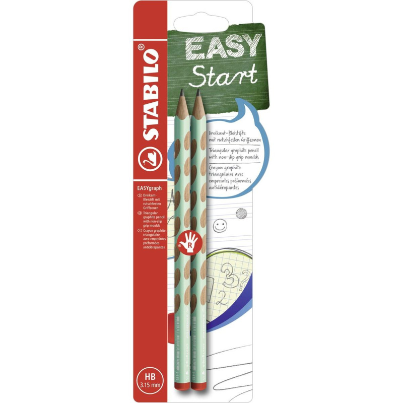 Ergonomická grafitová tužka pro praváky STABILO EASYgraph pastelová zelená 2 ks HB