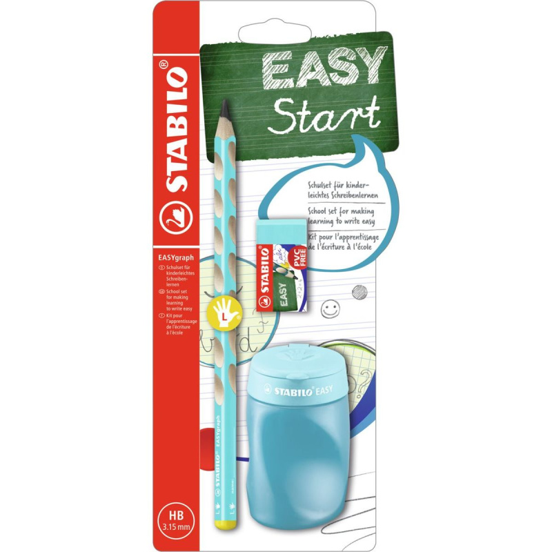 STABILO EASYgraph Školní set pro leváky modrý s gumou a ořezávátkem