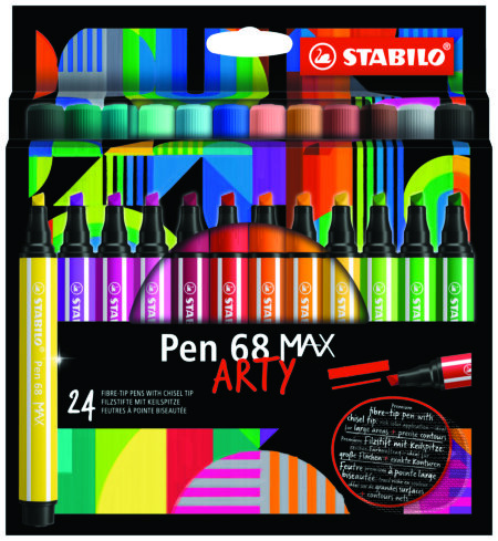 Prémiová vláknová fixka s hrubým klinovým hrotom - STABILO Pen 68 MAX - ARTY - 24 ks sada