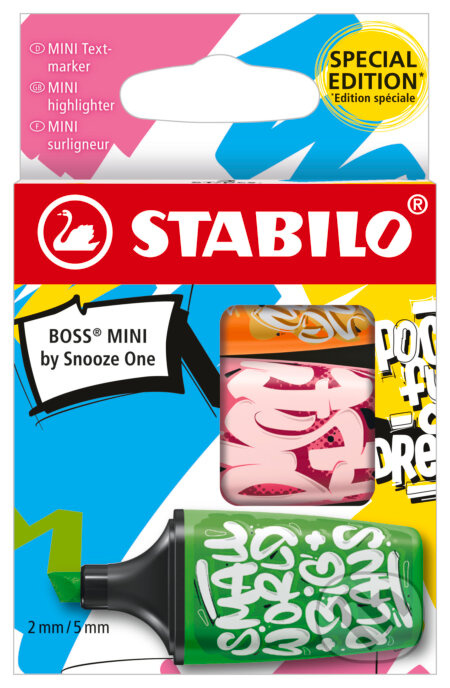 Zvýrazňovač - STABILO BOSS MINI by Snooze One  - oranžová, ružová, zelená