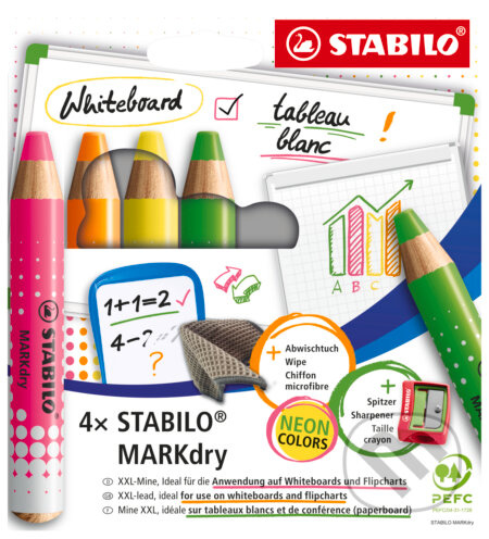 Suchý popisovač na tabuľu a flipchart - STABILO MARKdry Neon