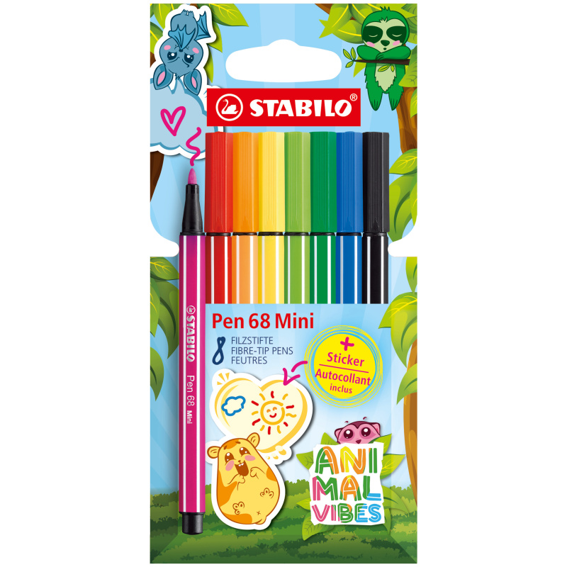 Prémiová vláknová fixka - STABILO Pen 68 Mini Animal Vibes - 8 ks sada