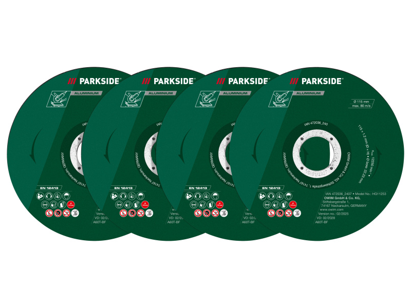 Parkside® Příslušenství k úhlové brusce, Ø 115 mm (řezné kotouče na hliník, 4dílná sada)
