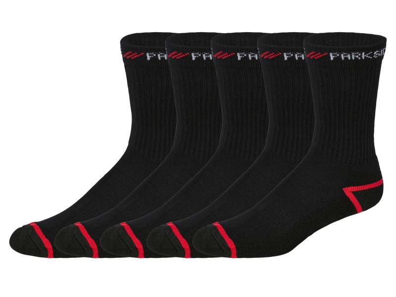 Parkside® Pánské pracovní ponožky, 5 párů (černá/červená, 39-42)
