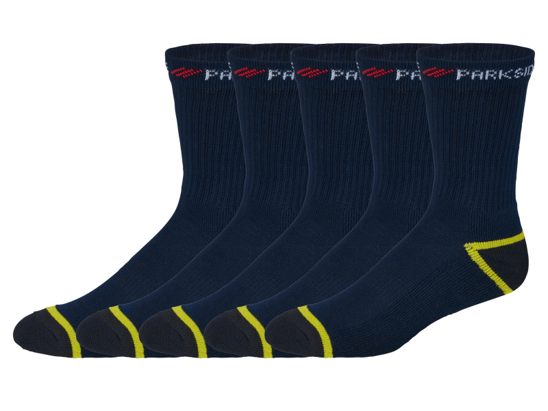 Parkside® Pánské pracovní ponožky, 5 párů (navy modrá / žlutá, 43-46)