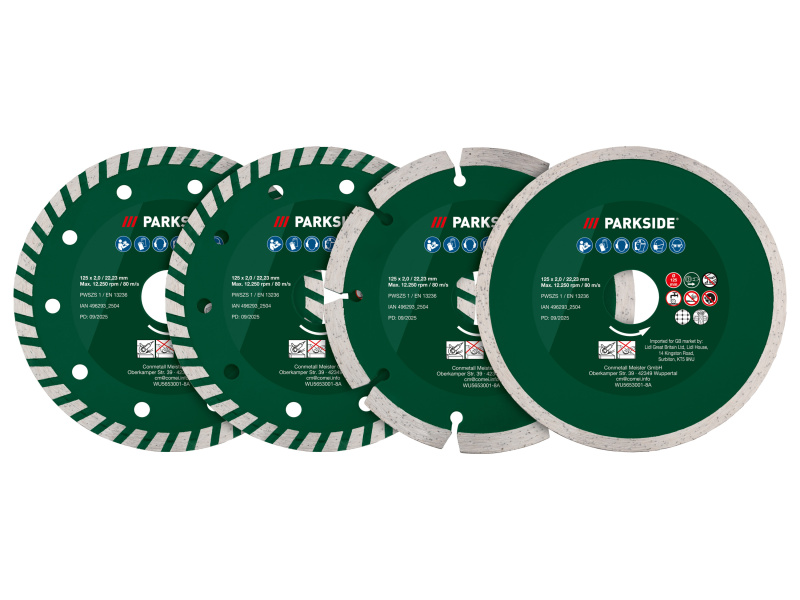 Parkside® Sada diamantových / řezných kotoučů Pwszs 1, Ø 125 mm (diamantové řezné kotouče, 4dílná sada)