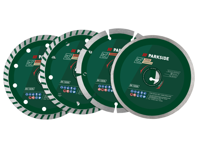 Parkside® Sada řezných kotoučů, Ø 125 mm (diamantové řezné kotouče, 4dílná sada)