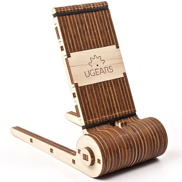 Ugears 3D dřevěné mechanické puzzle Skládací stojan na telefon