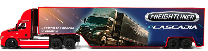 Kovový Freightliner eCascadia s kontejnerem 33 cm - 4 barvy