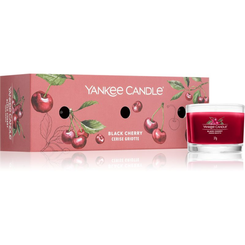 YANKEE CANDLE Black Cherry Votiv ve skle sada 3 x 37 g