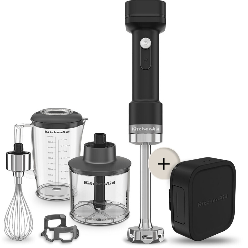 KitchenAid Bezdrátový tyčový mixér GO s příslušenstvím a baterií, 5KHBRV75BM, černá mat  5KHBRV75BM