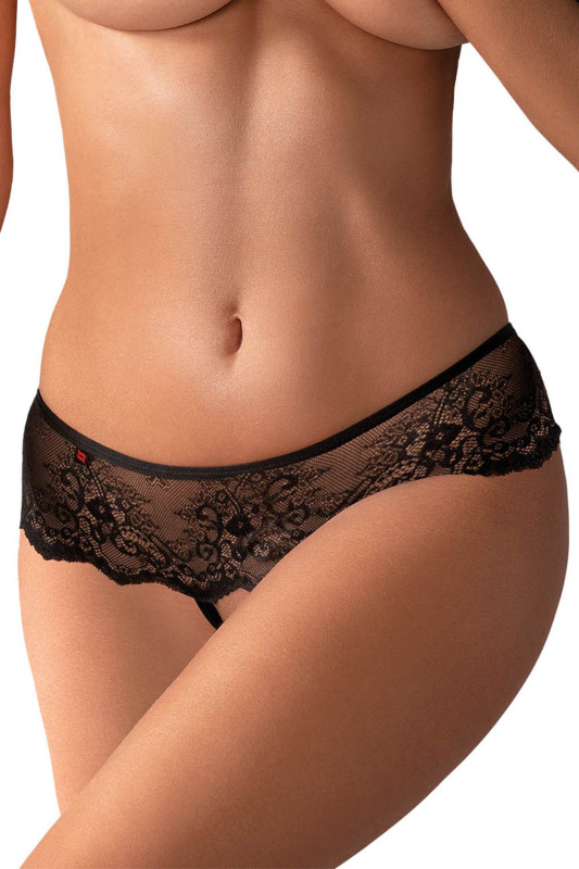 Kalhotky Obsessive Merossa crotchless panties Barva: Černá, Velikost: L/XL