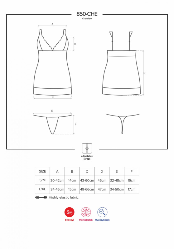 Jemná košilka 850 - CHE - Obsessive černá L/XL