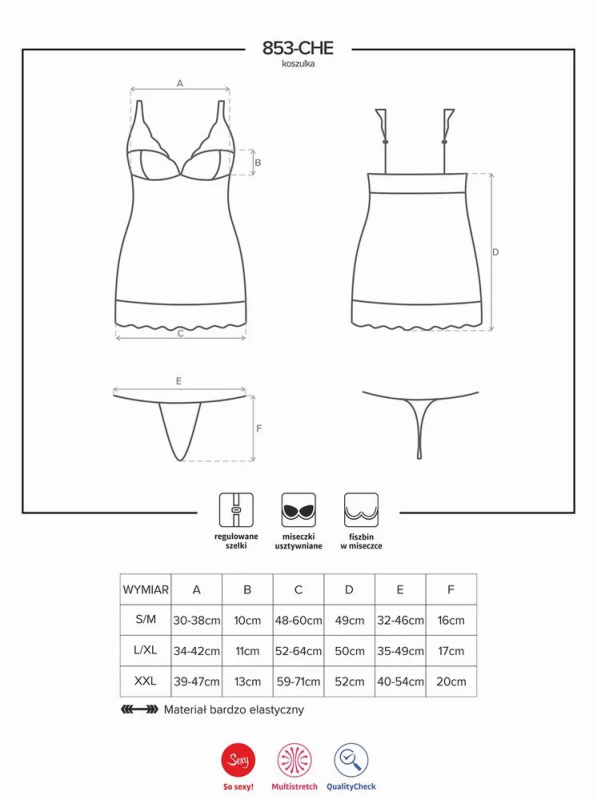 Svůdná košilka 853 - CHE chemise - Obsessive černá S/M