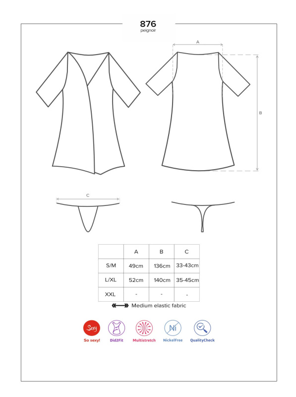 Elegantní župan 876 - PEI - Obsessive černá L/XL