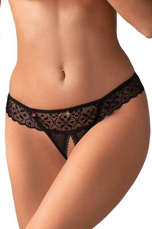 Tanga Obsessive Shibu crotchless thong Barva: Černá, Velikost: L/XL