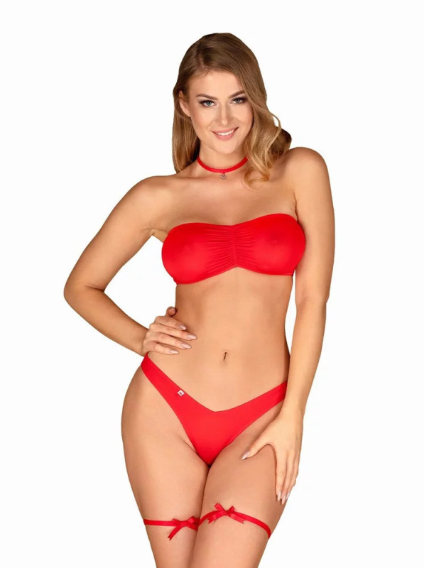 Obsessive Červený vánoční kostým Kissmas set | S/M