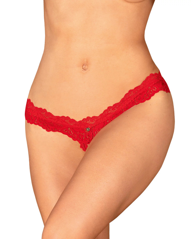 Odvážná tanga Amor Cherris crotchless thong - Obsessive červená S/M