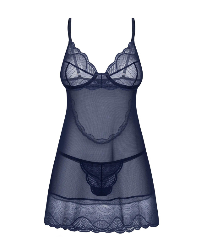 Dámská svůdná košilka Nightly Blue Chemise tm. modrá - Obsessive XS/S