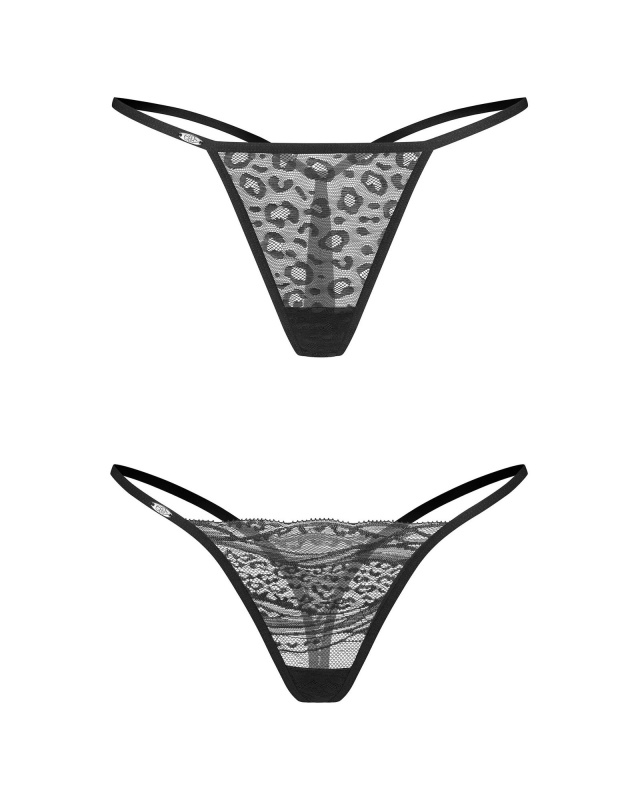 Dámská sexy tanga Clara 2-Pack černé - Obsessive S/M