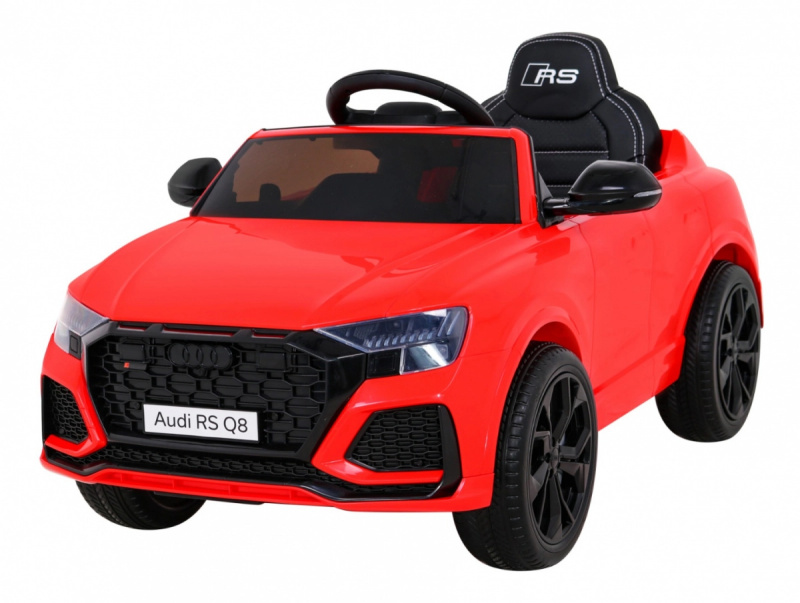 Audi RS Q8 Baterie auto + telecomandă + pornire lentă + EVA + LED + MP3 USB – Červená