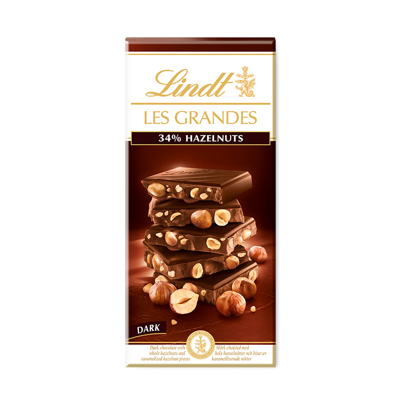 Hořká čokoláda Les Grandes s celými lískovými jádry 150g