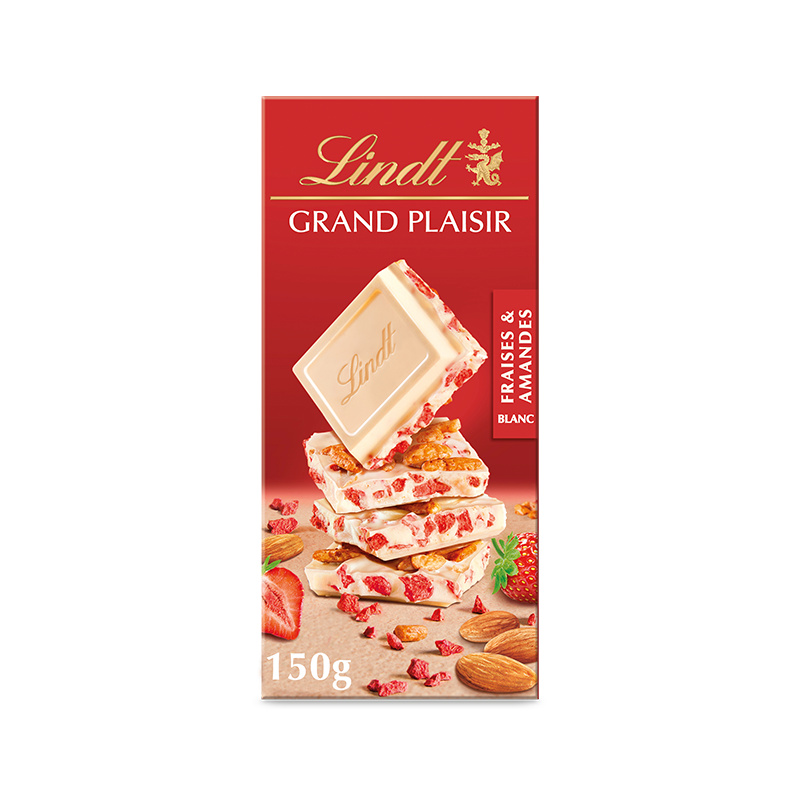 Bílá čokoláda Grand Plaisir s kousky jahod a mandlí 150g