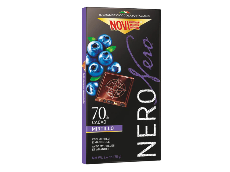 Novi NERO hořká čokoláda s borůvkami a mandlemi (Nero con Mirtilli e Mandorle) 70% 75g