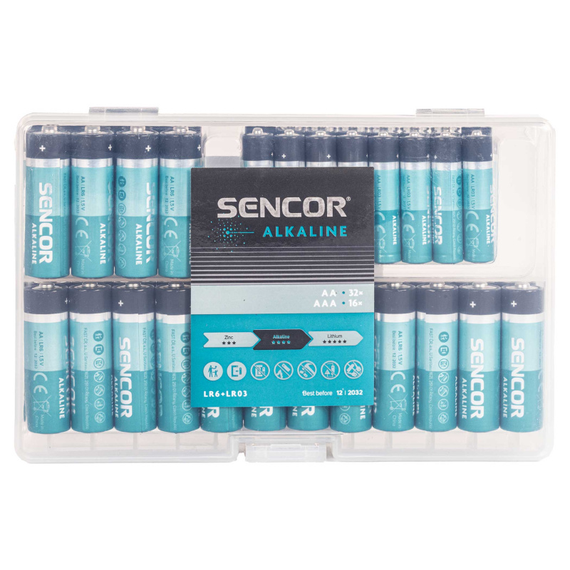 Sencor SBA LR6+LR03 32 AA+16 AAA BOX Alkalická baterie LR6+LR03 AA/AAA