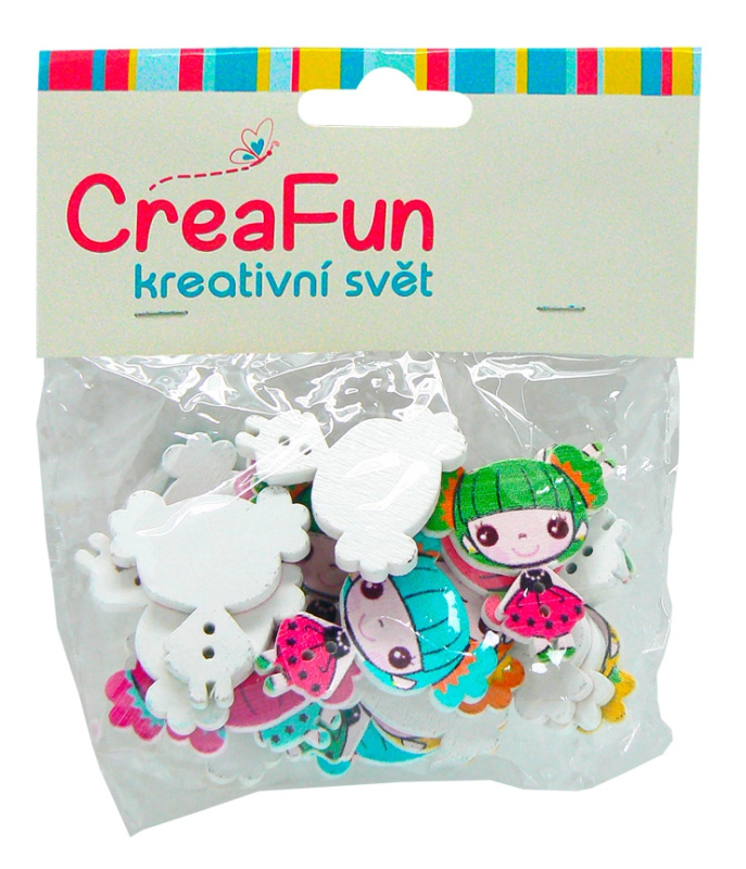 Dřevěné knoflíky s motivem dívky, sada 20 ks (2,7 × 3 cm)