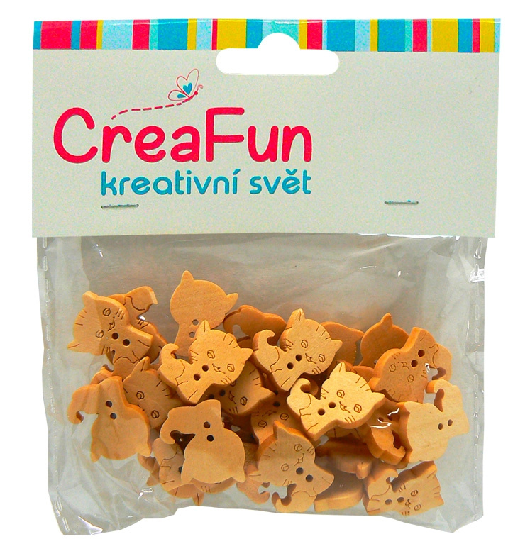 Dřevěné knoflíky s motivem kočky, 30 ks (16 × 21 mm)