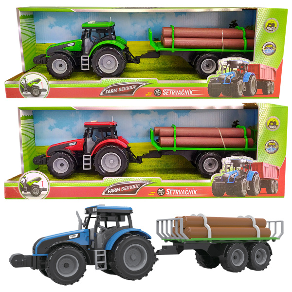 FARM SERVICE - Traktor s valníkem na dřevo se zvuky a světly
