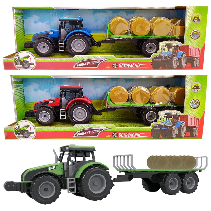 FARM SERVICE - Traktor s valníkem na seno se zvuky a světly