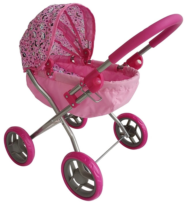 SPARKYS - Dětský kočárek hluboký - růžový s jednorožci