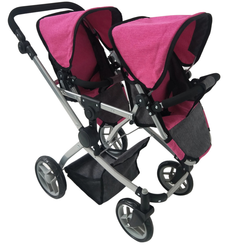 Dětský kočárek pro dvojčata - růžovo-černý