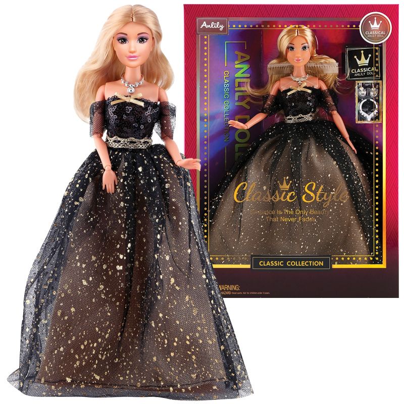 Módní panenka ve společenských šatech - černé