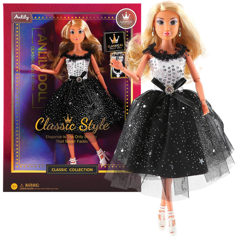 Módní panenka ve společenských šatech - černobílé